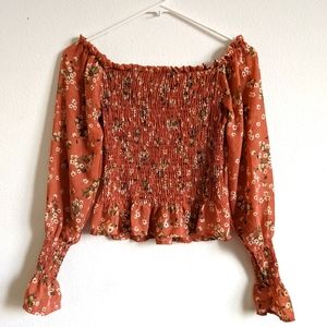 Women's Heart and Hips long sleeve floral peasant crop top